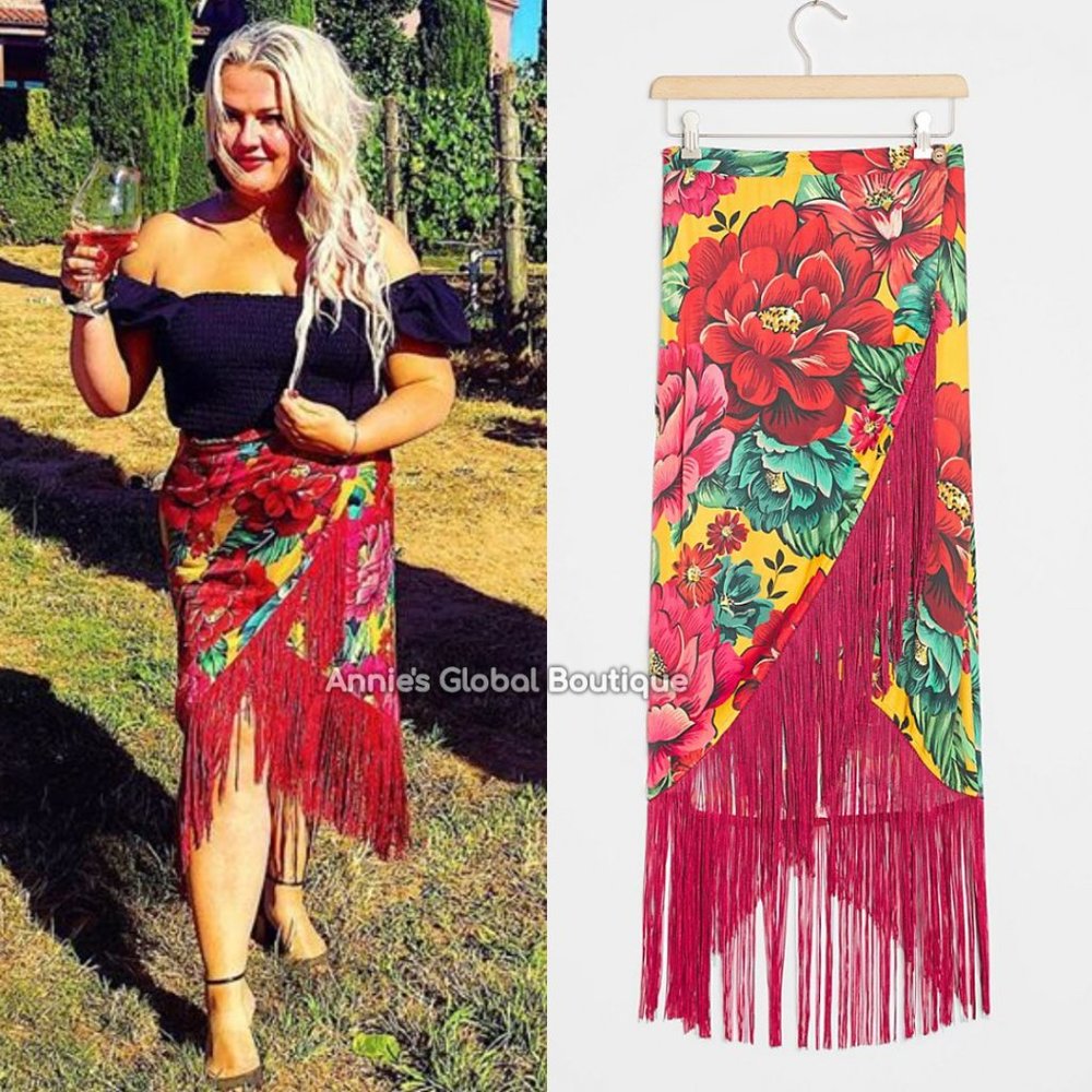 ANTHROPOLOGIE Farm Rio Benita Fringed Wrap Skirt - Picture 13 of 15